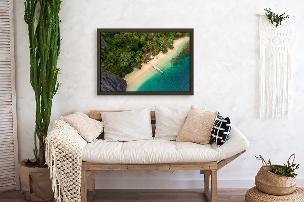 A Beautiful Framed Picture Of A Beach Side Of An Island