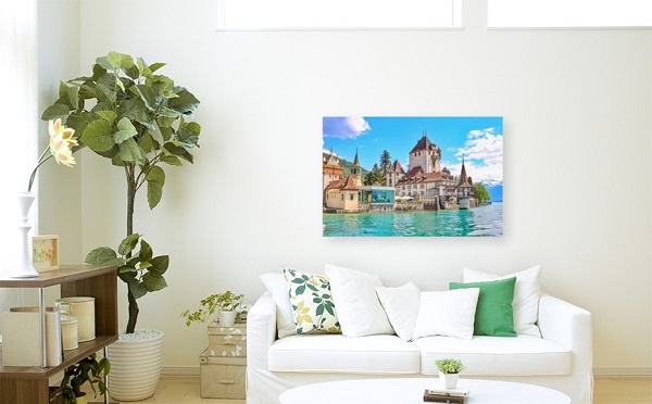 A Relaxing Seaside View Wall Art of Old-World Architecture and Landscape